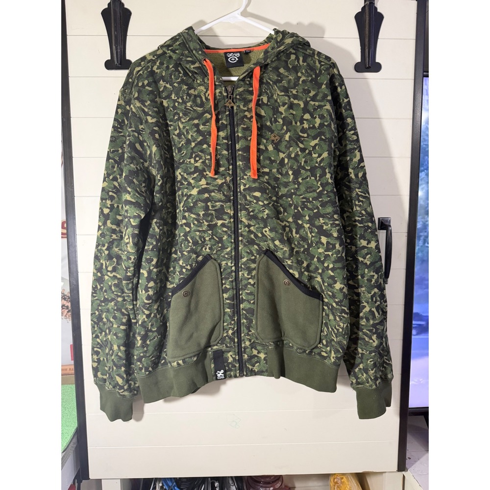 LRG Lifted Research Group Camo Full Zip Hoodie Men's Medium Y2K